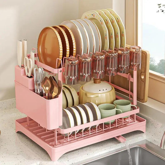 Prequel® 2-Tier Extendable Dish Drying Rack — Complete Set with Drainer, Knife Holder and Cutting Board Organizer