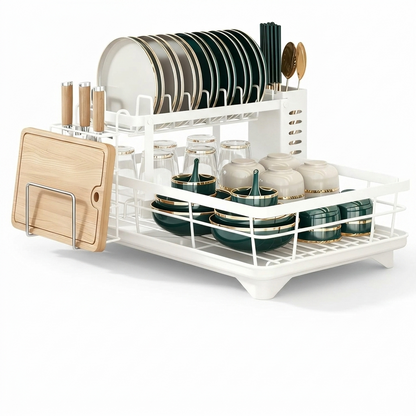 Prequel® 2-Tier Extendable Dish Drying Rack — Complete Set with Drainer, Knife Holder and Cutting Board Organizer