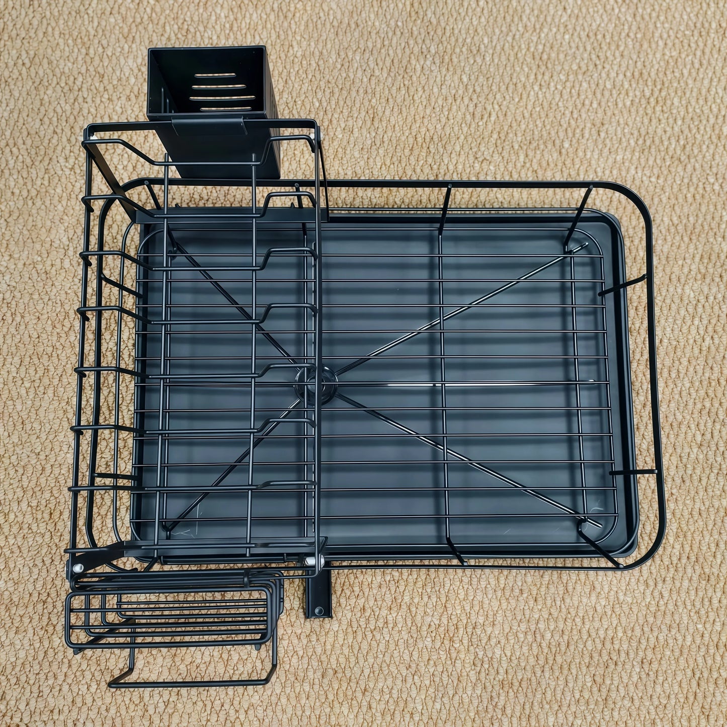 Prequel® Égouttoir à vaisselle extensible à 2 niveaux — Ensemble complet avec égouttoir, porte-couteaux et organiseur pour planche à découper